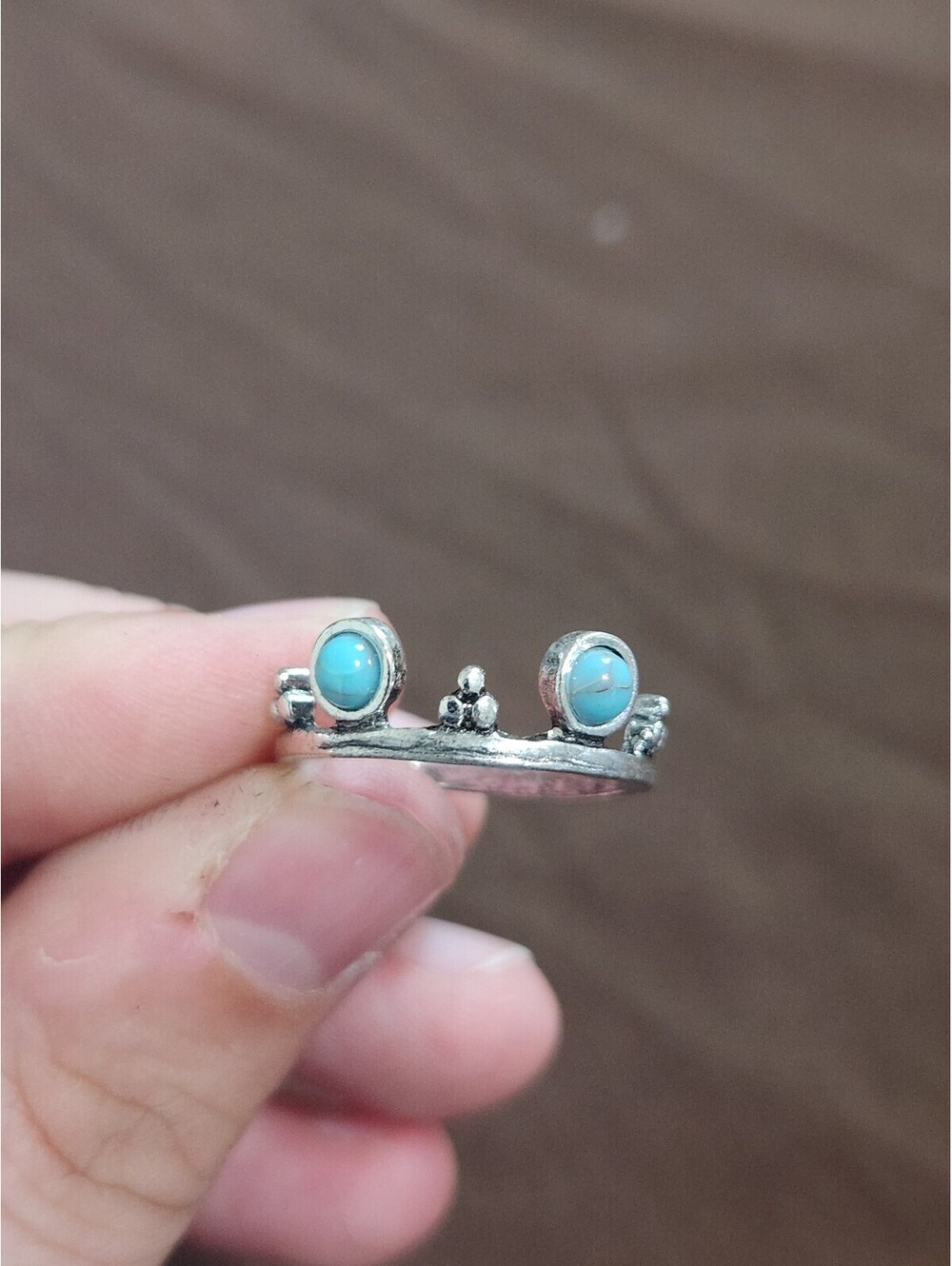 Silver Crown Ring with Turquoise Stones Size 6